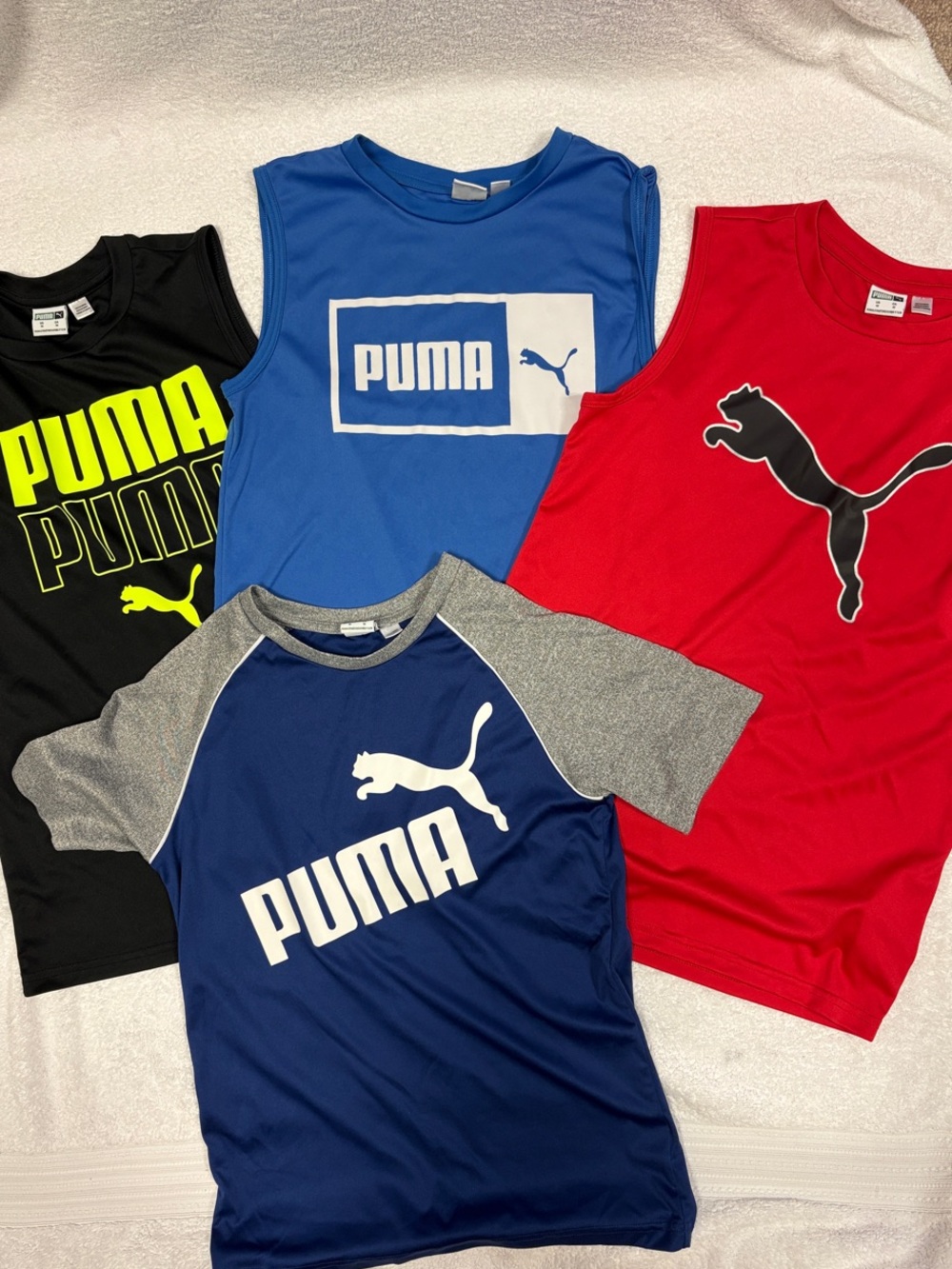 Puma Kids' lot Tanks & Tee Bundle - Blue, Red, Black, Navy size 10
